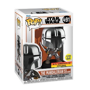 Funko POP! Star Wars Mandalorian With Dark Saber Exclusive Glow Figure #491! - 1 of 4