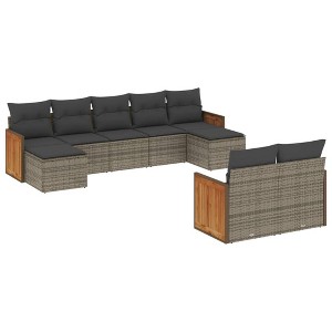 vidaXL 9 Piece Patio Sofa Set with Cushions Gray and Dark Gray Poly Rattan - Without Table - 1 of 4