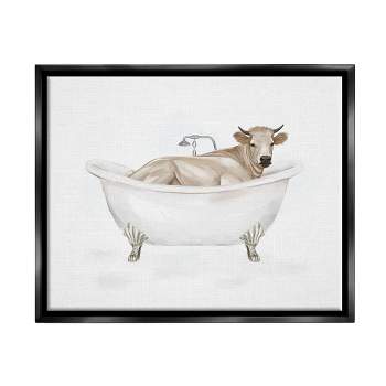 Stupell Industries Farm Cow Bathing Tub Animal Framed Floater Canvas Wall Art
