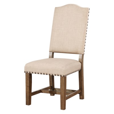 HOMES: Inside + Out Set of 2 Jellison Transitional Fabric Dining Chair Light Oak: Upholstered, Nailhead Trim, Wood Legs