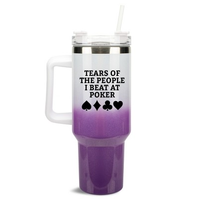 100 North Tears Of The People I Beat At Poker Card Suits Wrap-Around 40 Oz. Stainless Steel Water Bottle Coffee Mug, Spill & Leak Resistant, Travel