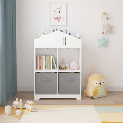 HOMLUX Kids Dollhouse Bookcase Toddler Book & Toy Storage Organizer with 2 Drawers