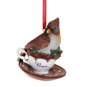 Roman, Inc 4.25 In Cardinal Cup Ornamrent Holly Teacups Saucer Tree Ornaments - 1 of 3