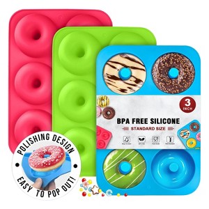 Aoibox Silicone Donut Mold Set - Non-Stick Doughnut Pans, Heat Resistant for Perfect Donuts, Cake, Biscuits, Bagels, BPA Free, Dishwasher Safe,3-Piece - 1 of 4