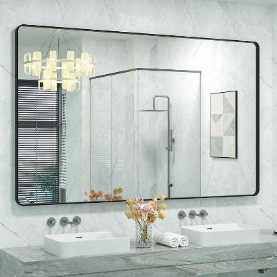 KIOTEE Rectangular Aluminum Alloy Framed and Tempered Glass Wall Bathroom Vanity Mirror in Matte Black