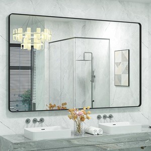 KIOTEE Rectangular Aluminum Alloy Framed and Tempered Glass Wall Bathroom Vanity Mirror in Matte Black - 1 of 4