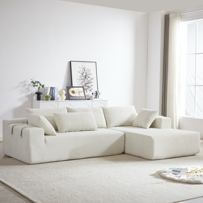 108 inch Modular Chenille Sectional Sofa L-Shape Convertible Loveseat Chaise 6 Pillows Free Combination Living Room