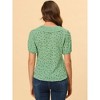 Allegra K Women's Floral Pleated Collar Puff Sleeves Button Down Shirt - 4 of 4