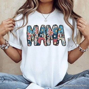 Daisy Floral Mama T-Shirt, Colorful Retro White Tee for Stylish and Cheerful Women| OrnamentallyYou - 1 of 4