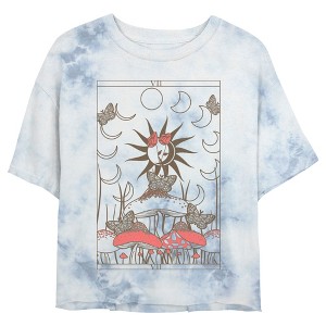 Juniors Womens Lost Gods Mystic Mushroom Tarot Card Crop T-Shirt - 1 of 4