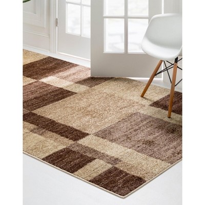 Light Brown Geometric 9' x 12' Synthetic Area Rug