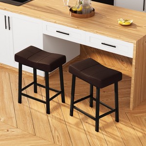 Bar Stools Set of 2, 24" Counter Height Upholstered Padded Barstools with Curved Surface, Ergonomic Saddle Seat, for Kitchen Island, Home Bar - 1 of 4