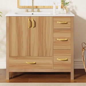 YOOCOZZ 36 Inch Wood Bathroom Vanity with Solid Wood Frame, 2 Soft Close Doors, 4 Soft Close Drawers, Adjustable Shelf, Storage Cabinet - 1 of 4