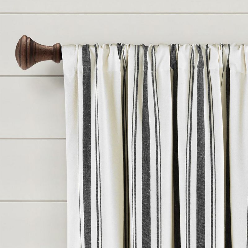 Farmhouse Stripe Yarn Dyed Eco-Friendly Recycled Cotton Window Curtain Panels Black 42X63 Set, 2 of 6