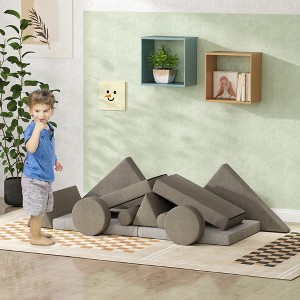 Angel Sar 12 Piece Nugget-Style Play Couch for Kids, Convertible Foam Furniture Set for Climbing, Lounging & Fort Building, Khaki - 1 of 4