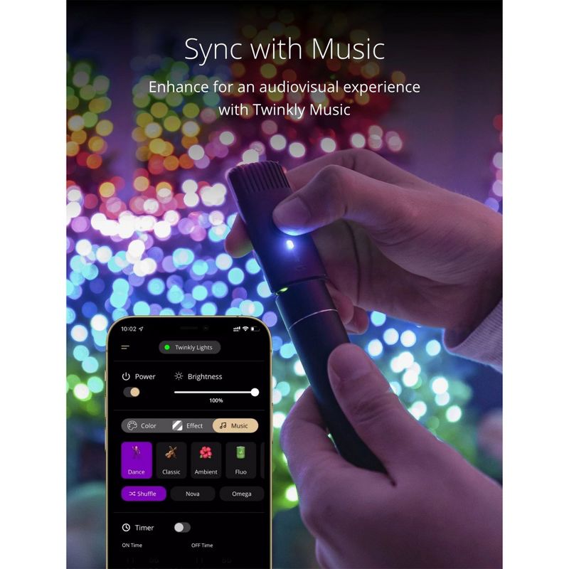 Twinkly Strings + Music Bundle - Smart Decorations 65.5-Feet 250 LED RGB Multicolor Bluetooth Christmas Lights with USB Powered Music Syncing Device, 5 of 7