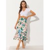 INSPIRE CHIC Women's Chiffon Elastic Waist Ruffle Tiered Flowy Midi Floral Printed Skirts - 3 of 4