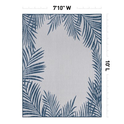 Navy Floral Palm Reversible Flatwoven Synthetic Rug 8' x 10'