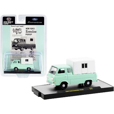 1965 Ford Econoline Pickup Truck with Camper Shell Mint Green and White Ltd Ed to 4400 pcs 1/64 Diecast Model Car by M2 Machines