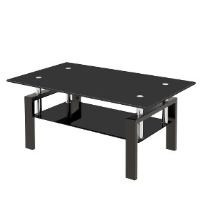 Dolonm Tempered Black Glass Coffee Table, 2-Layers Tea Table - 1 of 4