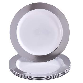 Silver Spoons Metallic Rimmed Plastic Plates for Party, Heavy Duty Disposable Dinner Set, (10 PC), Ritz Collection