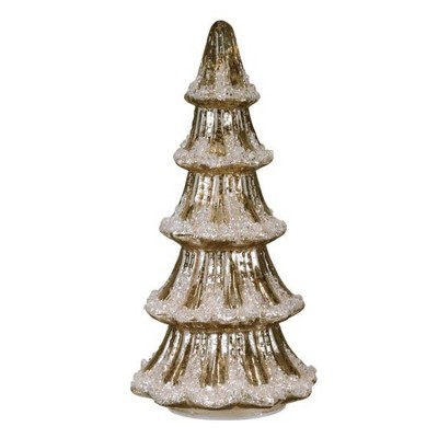 Old World Christmas Glass Battery-Operated Frosted Christmas Tree, Gold, 12in