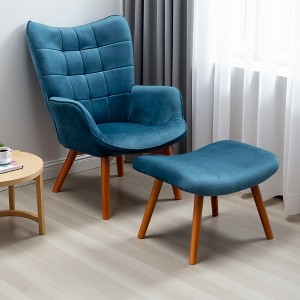 Silky Velvet Contemporary Accent Chair with Diamond Button Tufting and Ottoman - 1 of 4