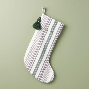 Textured Mix Stripe Christmas Stocking Green/Cream/Gray - Hearth & Hand™ with Magnolia