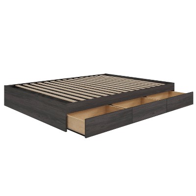 Bark Gray Queen Wood Storage Bed Frame with 3 Drawers