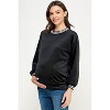 Hello Miz Women's Velvet Striped Neckline Long Sleeve Maternity Sweatshirt Top - 2 of 4