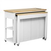 Gulches 47" Extendable Kitchen Island with Dining Table, White MDF/Rubber Wood, Built-in Power Outlet, 2 Drawers & 2 Cabinets, Mobile/Stationary - 3 of 4