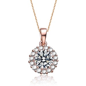 Guili Sterling Silver Rose Gold-Plated Pendant with Clear Round CZ and Small Halo in White, Green, Gold, Rose Gold, or Purple—Elegant and Refined. - 1 of 4