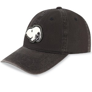 Collections Etc Fuzzy Snoopy Appliqué Adjustable Baseball Hat Gender Neutral Black - 1 of 4