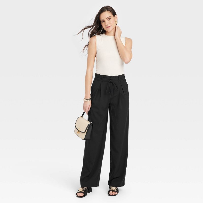 Women's High-Rise Wrap Tie Wide Leg Trousers - A New Day™, 4 of 9