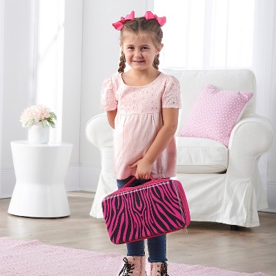 Pink and Black Animal Print Travel Case for 12-Inch Dolls