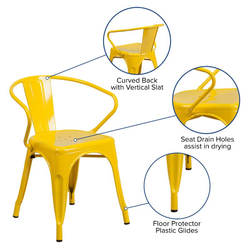 Emma and Oliver Commercial Grade Colorful Metal Indoor-Outdoor Chair with Arms, 3 of 11