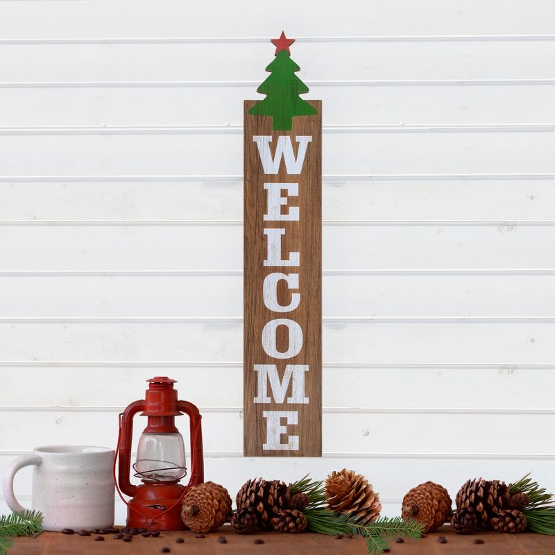 Northlight 31.5" Green Christmas Tree and Red Star Tall Wooden Welcome Porch Board Sign Decoration, 2 of 6