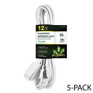 GoGreen Power (GG-24712) 16/2 12' Household Extension Cord, 3 Outlets, White, 12 ft, 5-Pack - 1 of 4