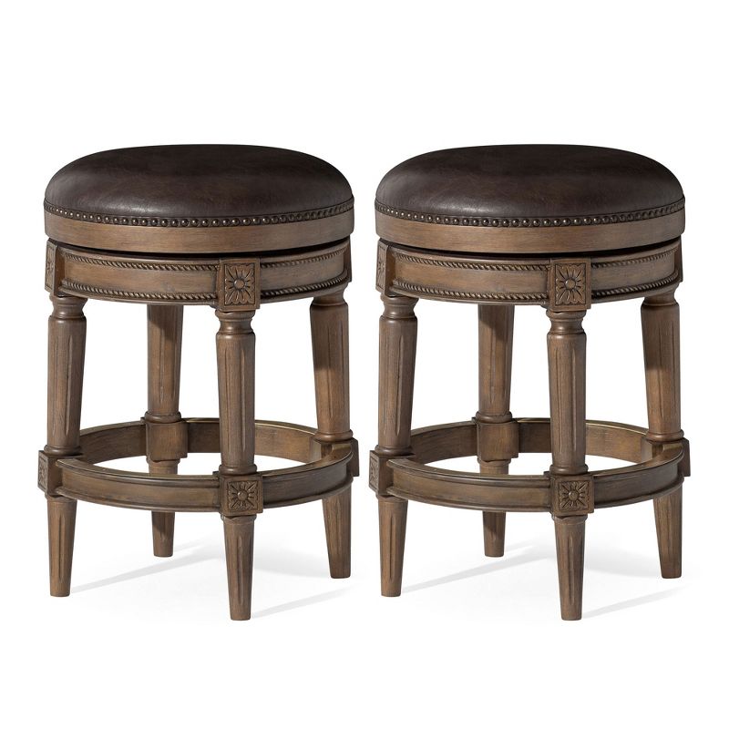 Maven Lane Pullman Upholstered Backless Kitchen Stool with Vegan Leather Cushion Seat, Set of 2, 1 of 9