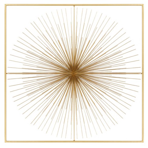 Metal Starburst Handmade Large 3D Wall Decor With Gold Frame Gold -  Cosmoliving By Cosmopolitan : Target
