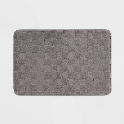 20"x30" Everyday Checked Cushion Bath Mat Gray - Room Essentials™: Microfiber, Non-Slip, Machine Washable