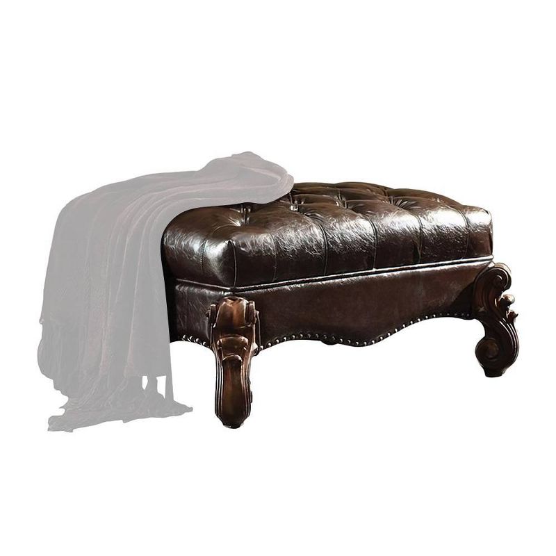 37&#34; Versailles PU Two-Tone Ottoman Dark Brown/Cherry Oak - Acme Furniture, 4 of 8