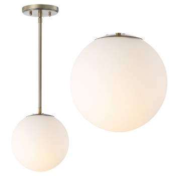 7.75" Metal/Glass Bleecker Globe Pendant (Includes LED Light Bulb) White - JONATHAN Y