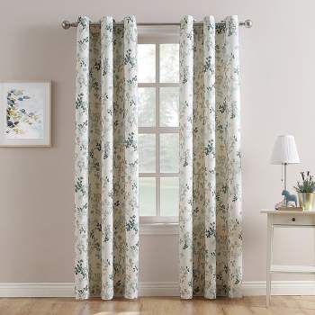 Hariette Floral Print Casual Textured Grommet Curtain Panel Blue - No. 918