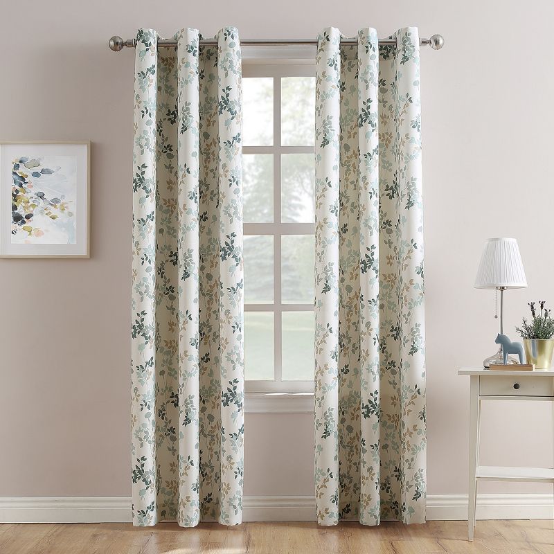 Hariette Floral Print Casual Textured Grommet Curtain Panel Blue - No. 918, 1 of 6
