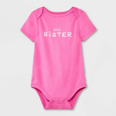 Baby Girls' 'Lil Sister' Short Sleeve Bodysuit - Cat & Jack™ Pink 12M