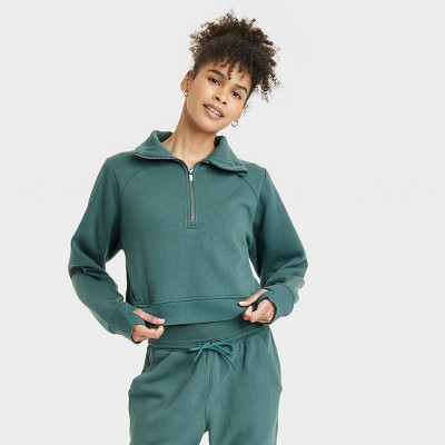 Women's Fleece Half Zip Pullover Sweatshirt - All In Motion™ Dark Green M