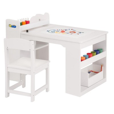 Art Table and Chairs Set, Wooden Activity Desk with Large Storage, Multi-Functional Art Desk