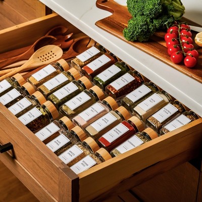 Clear Glass Spice Jars with Bamboo Lids and Labels Set
