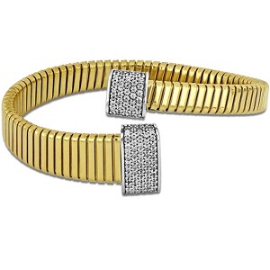 EVERLY JEWELRY | Two Tone Silver 1.21 CT TGW White Cubic Zirconia 6.8 12mm wrap flat omega Bangle - 1 of 4